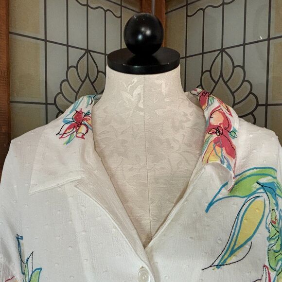 Koret Women Swiss Dot Floral Lightweight Long Sleeve Blouse Top Size 4X - Picture 4 of 10